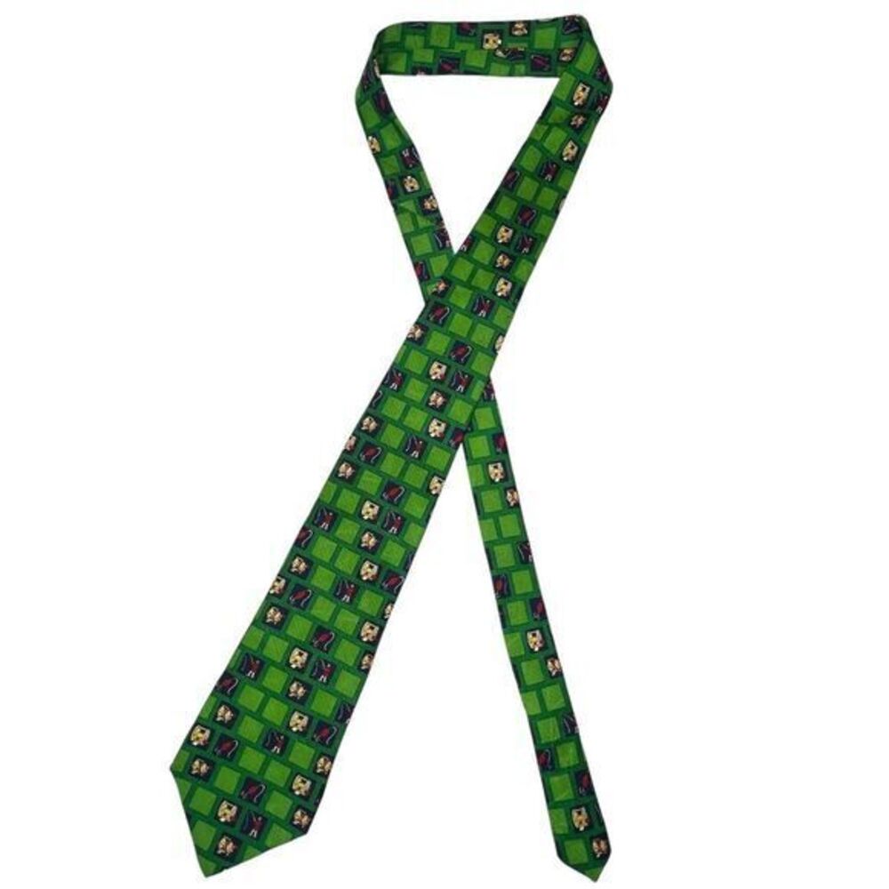 TOMMY HILFIGER Green Fly Fishing Silk Tie Lure Reel Novelty Fisherman - Picture 9 of 10